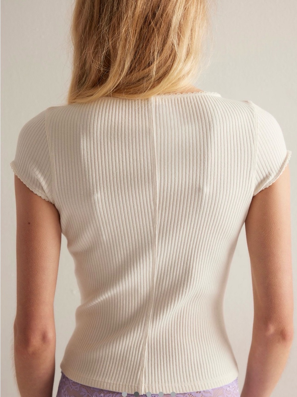 Free People Cream Ribbed Button-Down Top - Picture 5 of 8